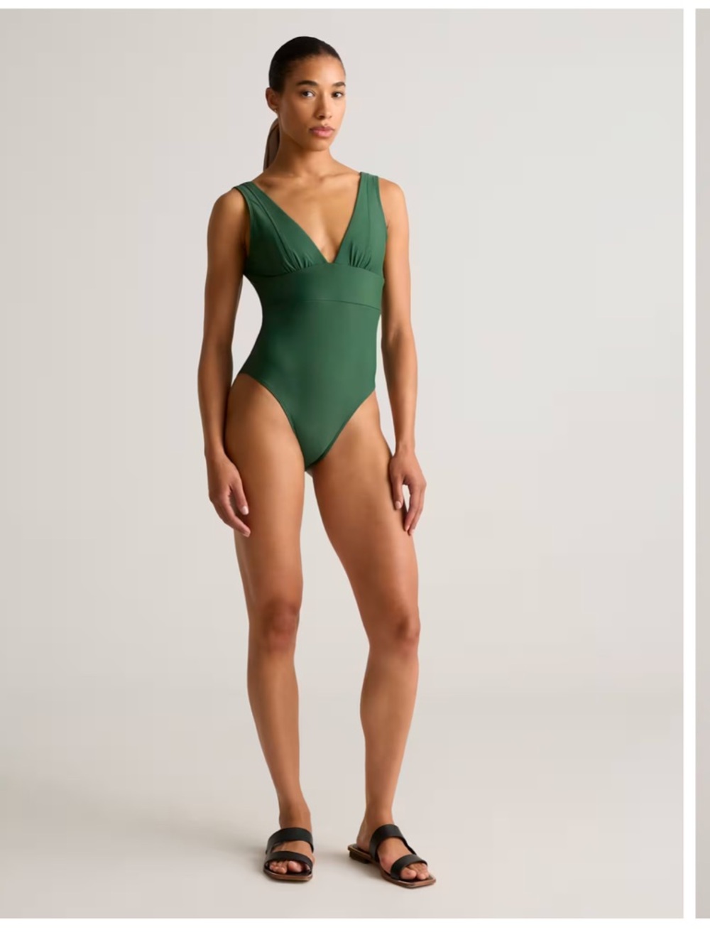 Quince Italian Plunge One-Piece Swimsuit NeW Palm Green